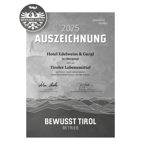Official Award for Hotel Operations using Tyrolean Food