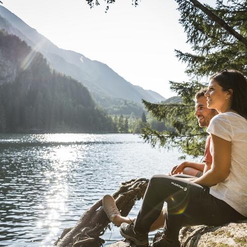 couple at lake Piburg in the Ötztal valley